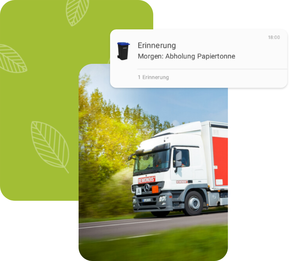 Push-Notification der REMONDIS-App: Erinnerung an die Abholung der Papiertonne